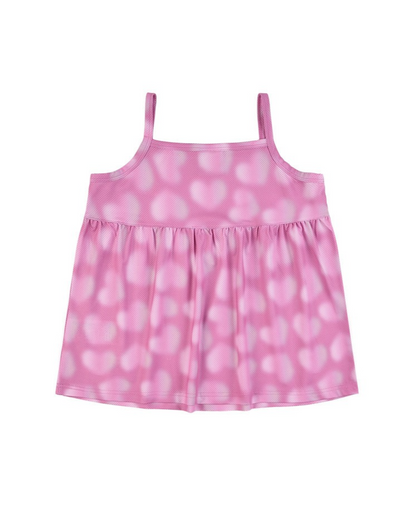 [GIRL SET] Pink Water Dye Heart Pattern Sleeveless Shorts