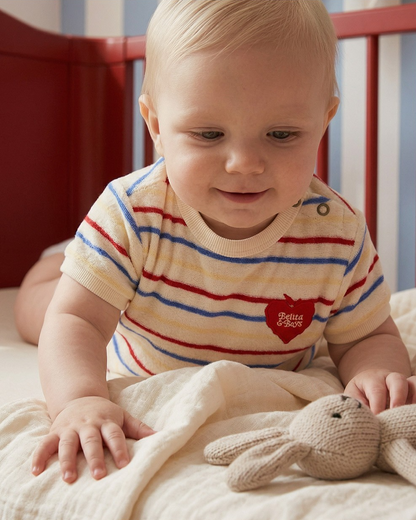 [BABY SET] Cream Bubble Apple Multi Stripe Terry Shorts