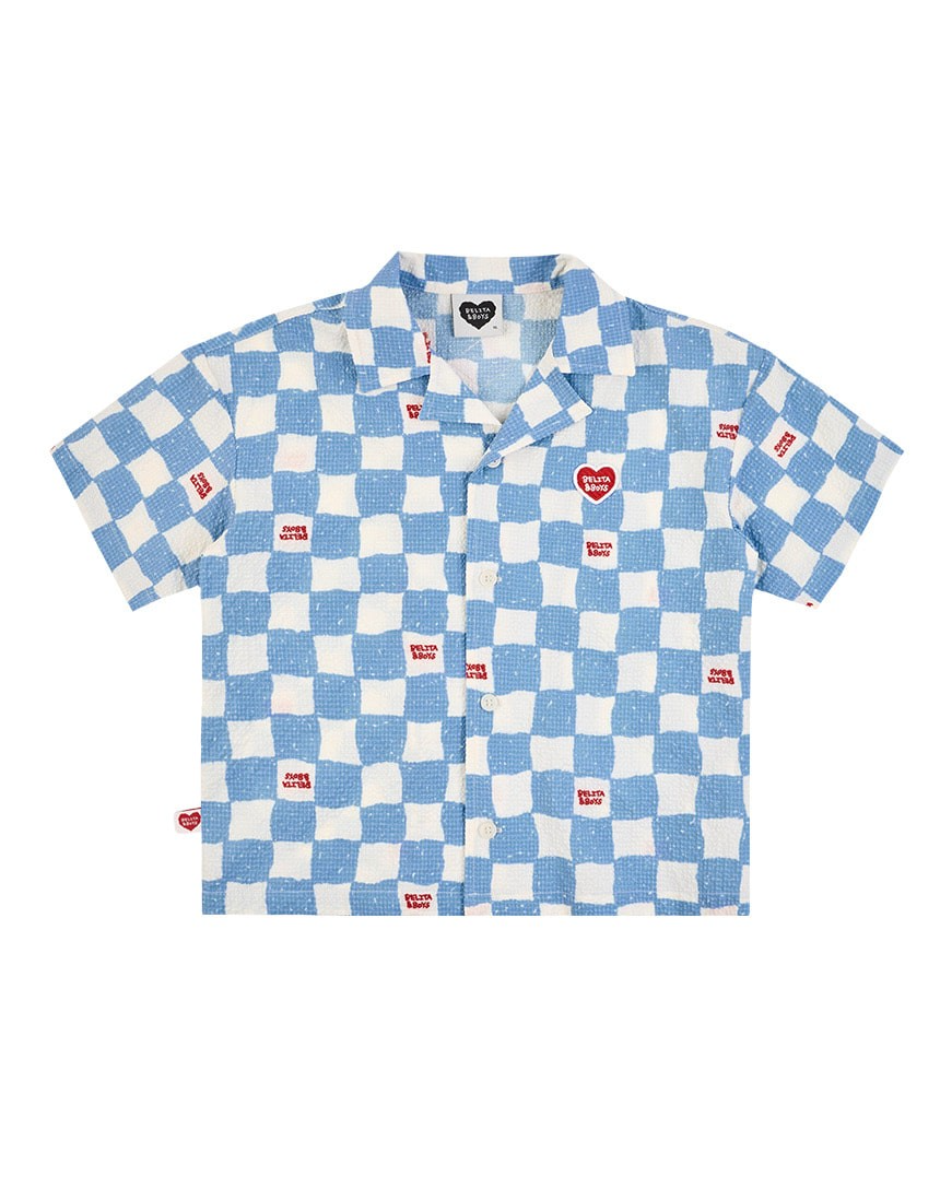 [SET] Light Blue Checkerboard Polysucker Shirt & Shorts