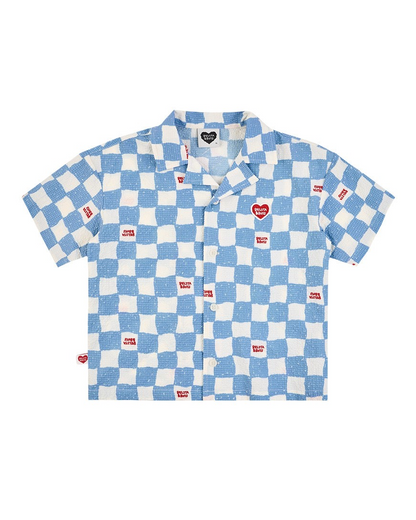 [SET] Light Blue Checkerboard Polysucker Shirt & Shorts