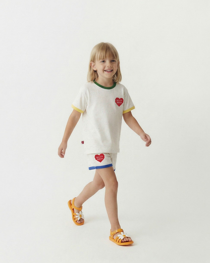 [SET] Ivory BB Heart Rib Trim Shirt & Shorts