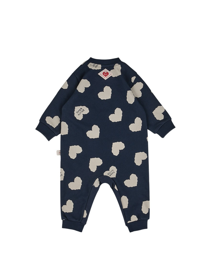 [BABY SET] Navy BB Heart Pattern Jumpsuit & Bonnet