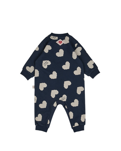 [BABY SET] Navy BB Heart Pattern Jumpsuit & Bonnet