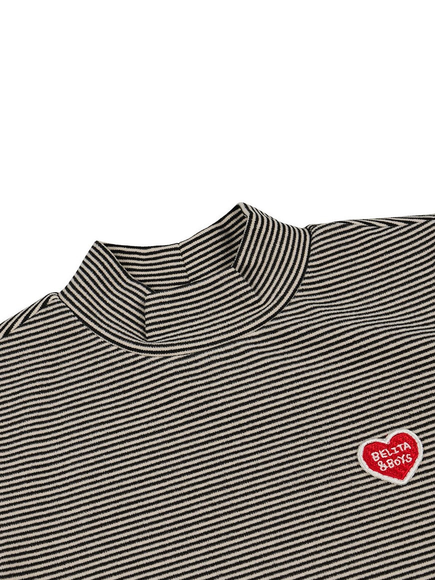Black BB Heart Stripe High Neck Long Sleeve