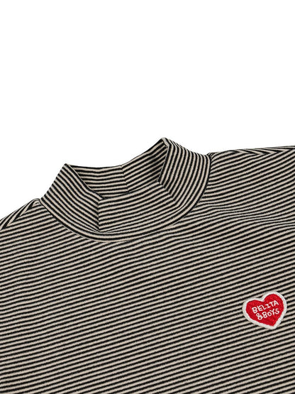 Black BB Heart Stripe High Neck Long Sleeve