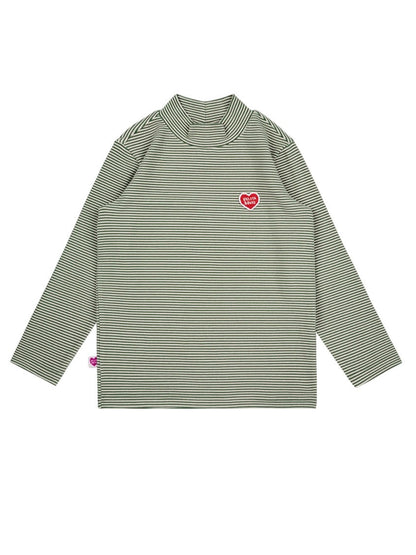 Green BB Heart Stripe High Neck Long Sleeve