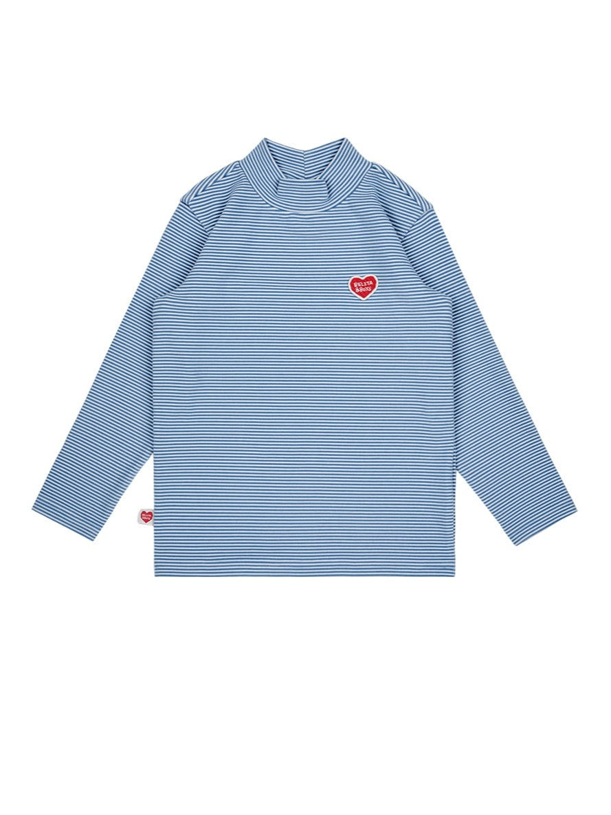 Blue BB Heart Stripe High Neck Long Sleeve