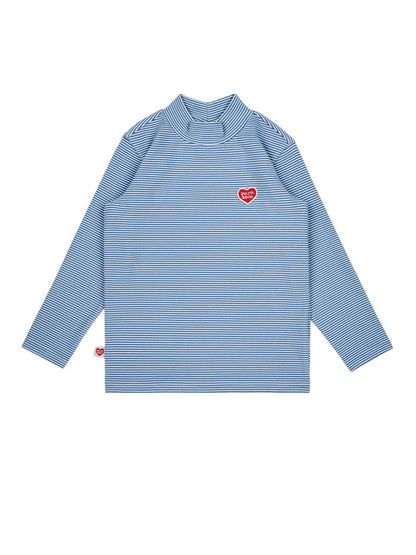 Blue BB Heart Stripe High Neck Long Sleeve