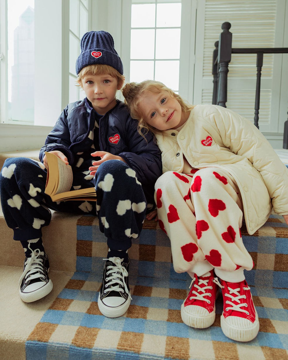 [SET] Navy BB Heart Pattern Fleece Jogger