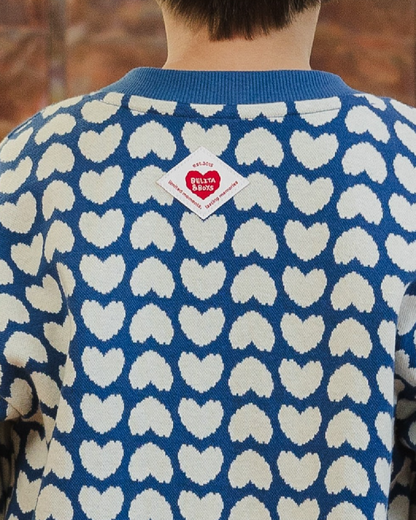 Dark Blue Heart Pattern Knit Cardigan