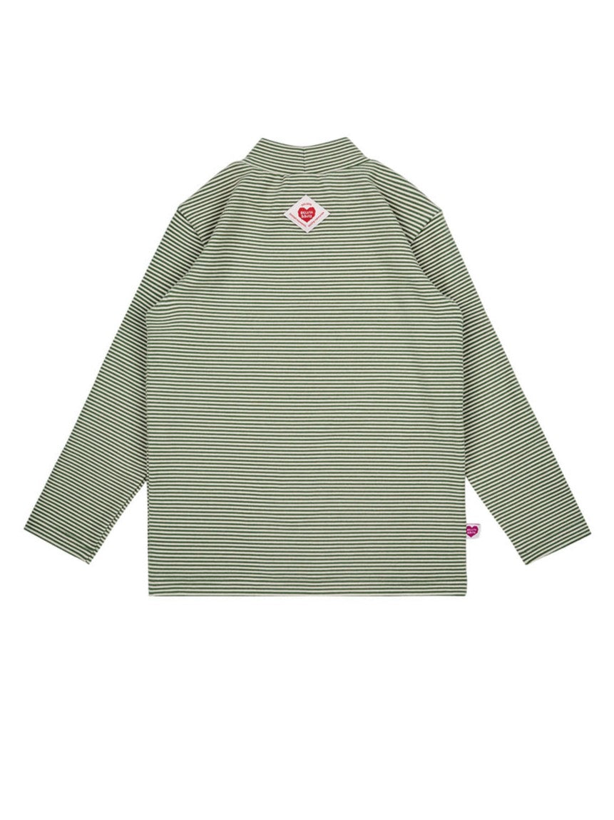 Green BB Heart Stripe High Neck Long Sleeve