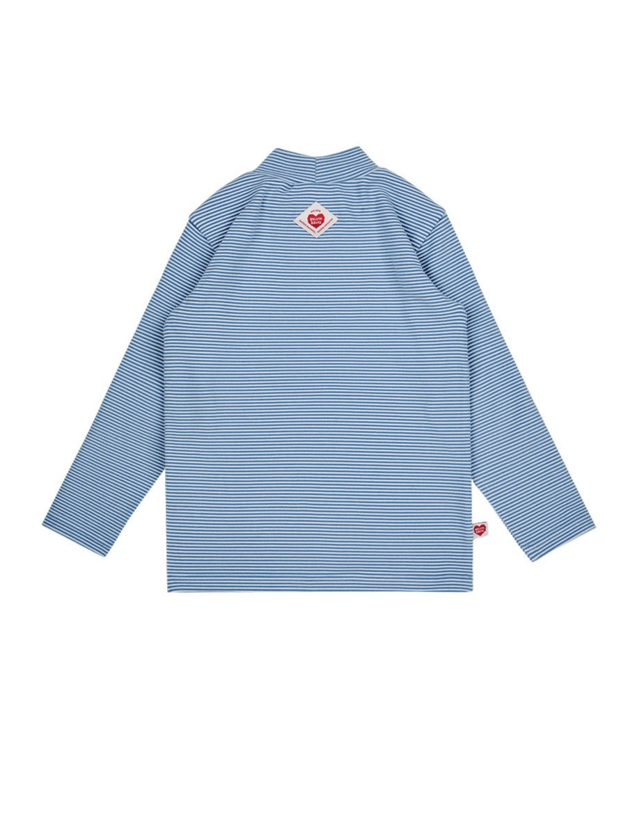Blue BB Heart Stripe High Neck Long Sleeve
