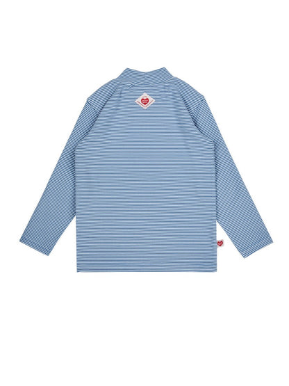 Blue BB Heart Stripe High Neck Long Sleeve