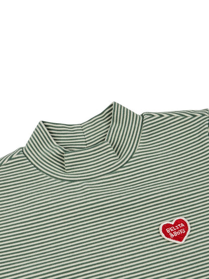 Green BB Heart Stripe High Neck Long Sleeve