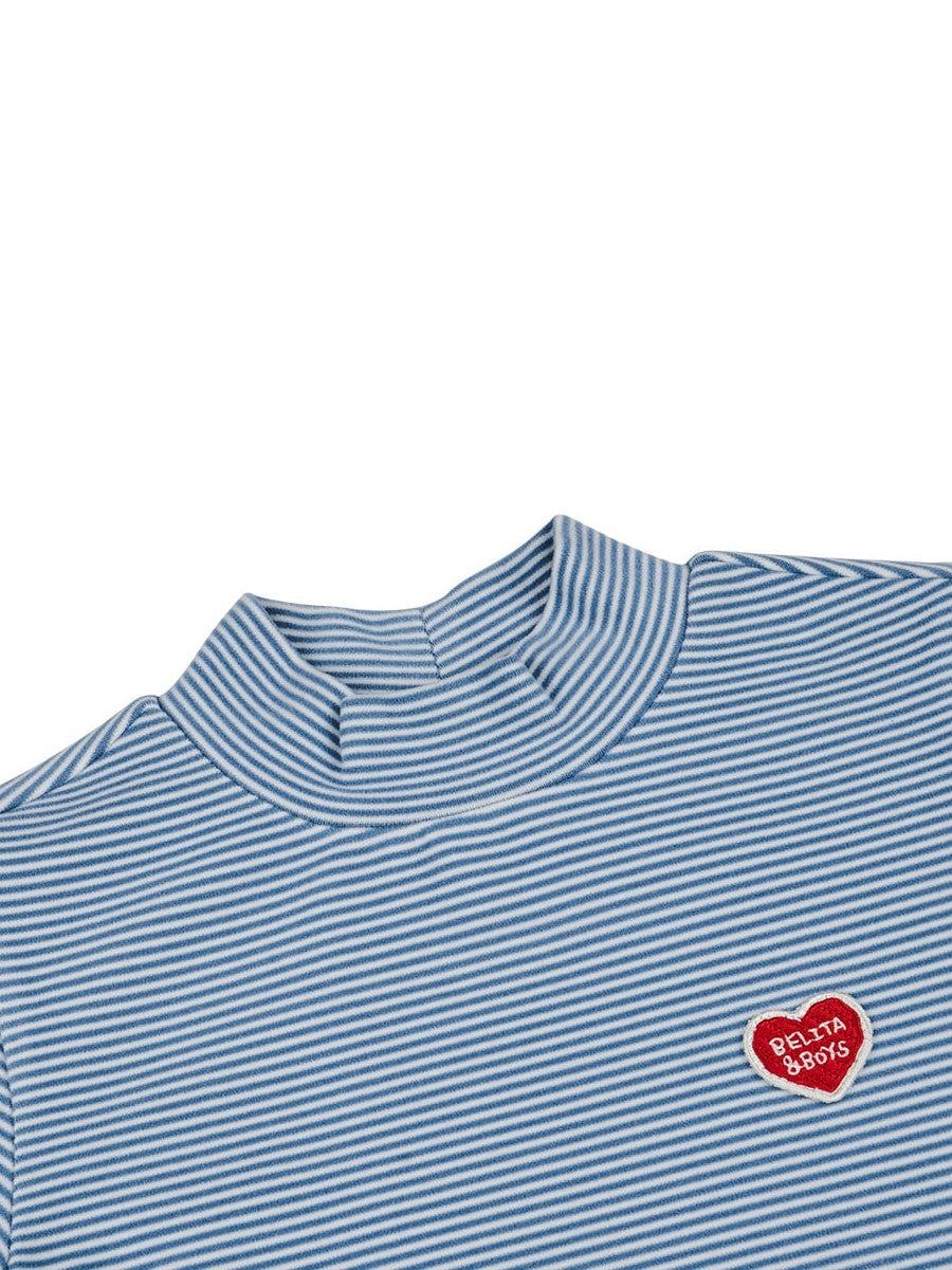 Blue BB Heart Stripe High Neck Long Sleeve