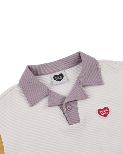 Cream BB Heart Color Block Waffle Collar Shirt