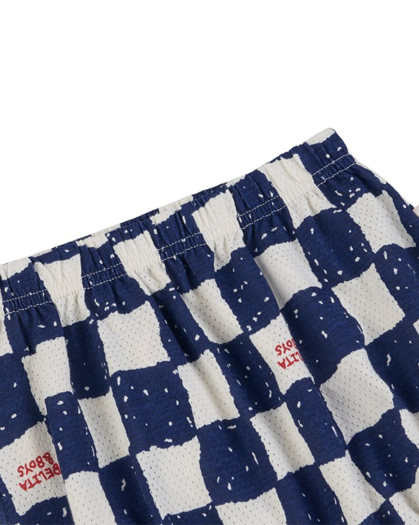 [BABY SET] Blue Checkerboard Mesh Sleeveless Shorts