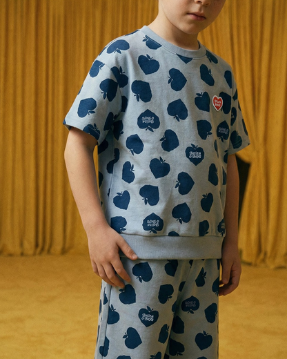 [SET] Navy Bubble Apple Pattern Crop