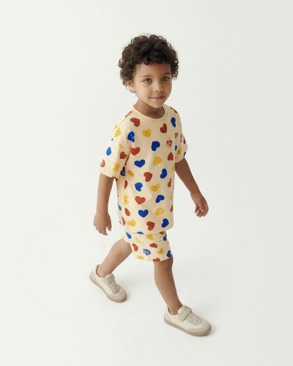 [SET] Light Yellow Smile Heart Pattern Shorts