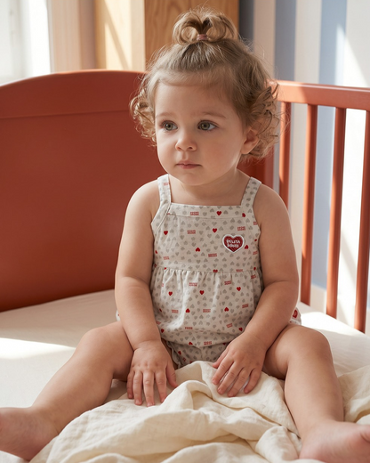 [BABY GIRL SET] Light Grey Heart Star Mesh Sleeveless Shorts