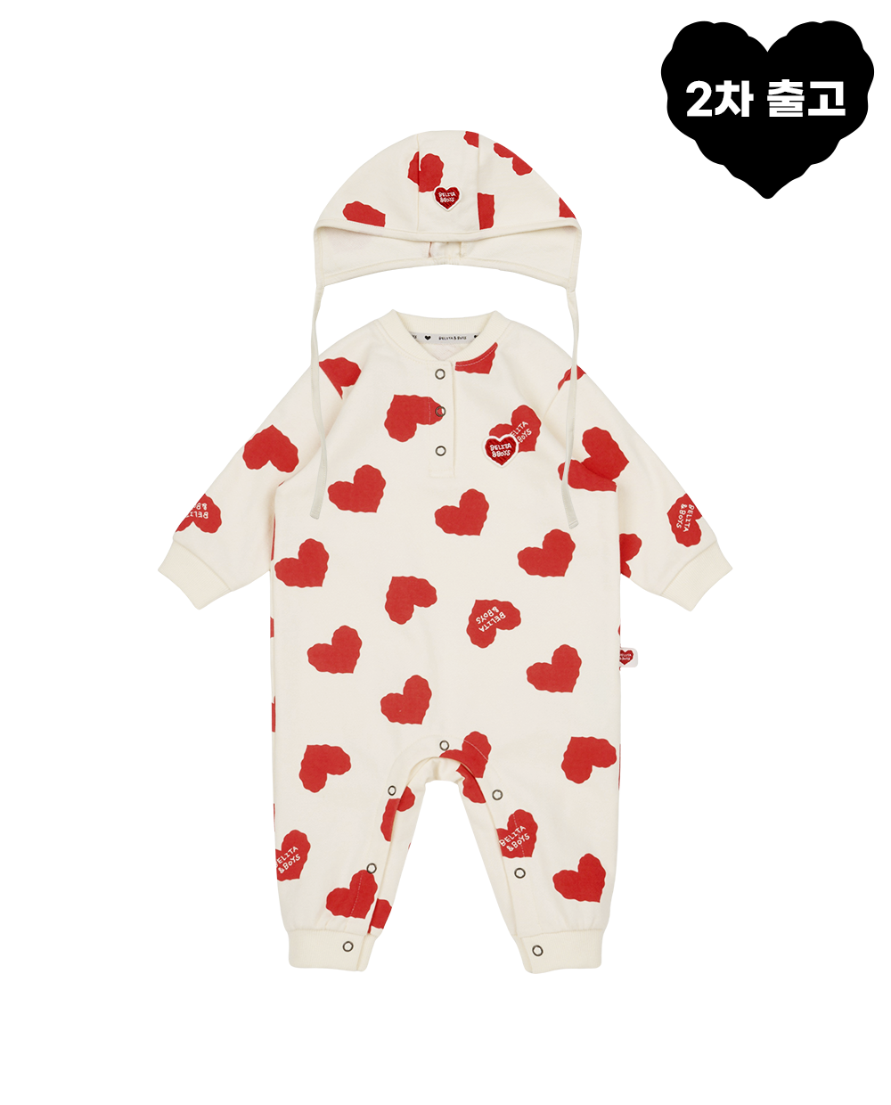 [BABY SET] Red BB Heart Pattern Jumpsuit & Bonnet