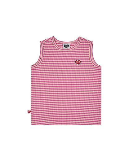 [SET] Pink BB Heart Stripe Sleeveless Shorts