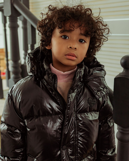 Black Glossy Duck Down Hooded Jumper