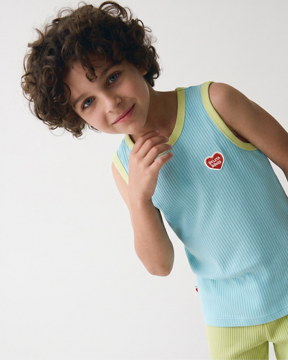 [SET] Light Blue BB Heart Two-Tone Sleeveless One Mile
