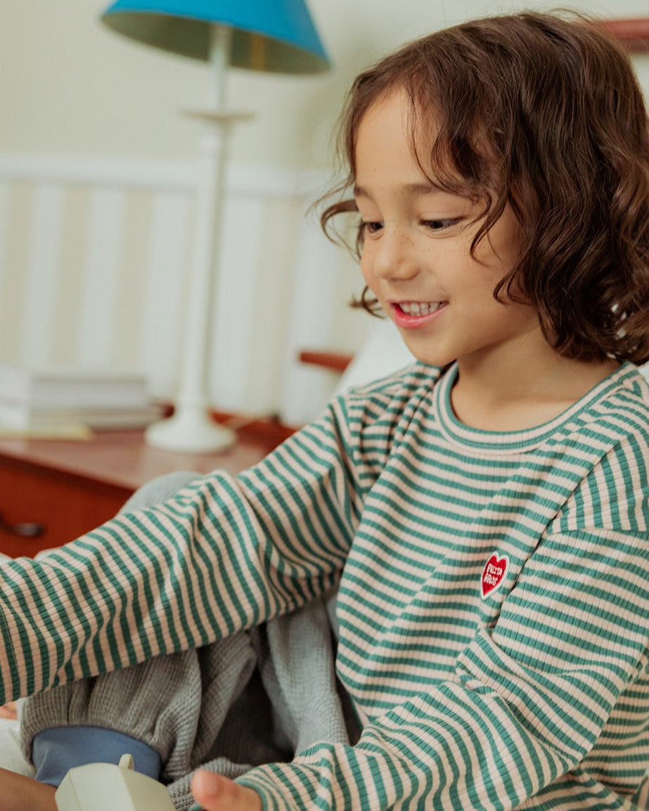 Green BB Heart Stripe Rib Long Sleeve