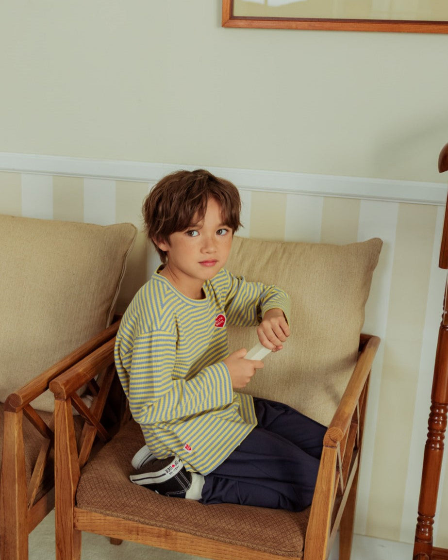 Light Blue BB Heart Stripe Rib Long Sleeve