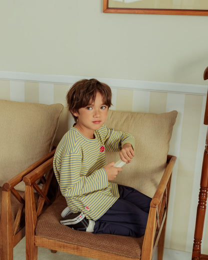 Light Blue BB Heart Stripe Rib Long Sleeve