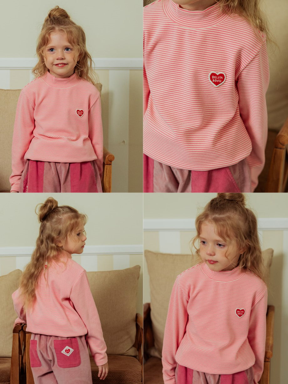 Pink BB Heart Stripe High Neck Long Sleeve