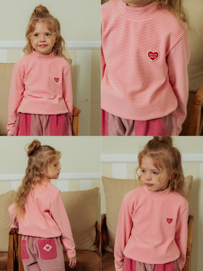 Pink BB Heart Stripe High Neck Long Sleeve