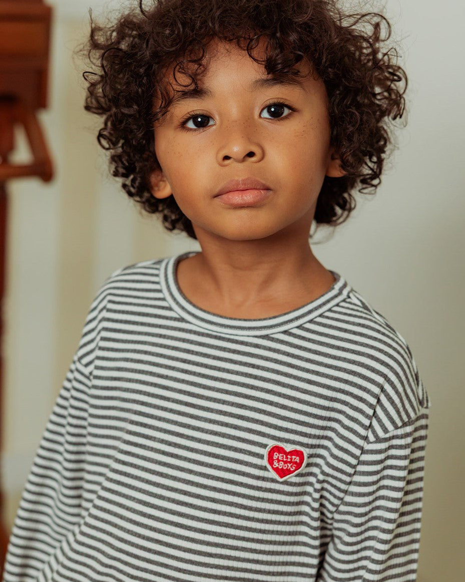 Grey BB Heart Stripe Rib Long Sleeve