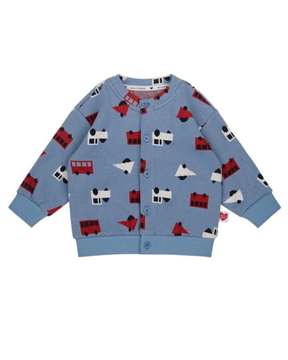 [BABY SET] Light Blue Bus and Truck Pattern Knit Cardigan & Bloomers