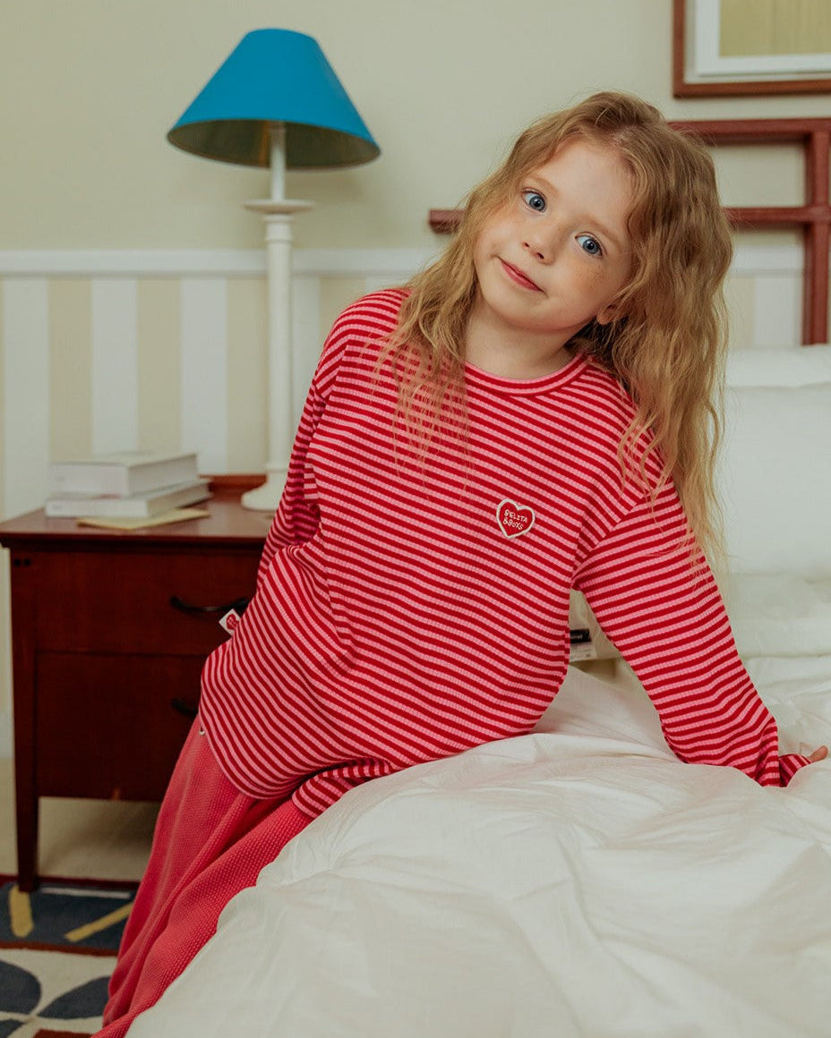 Red BB Heart Stripe Rib Long Sleeve