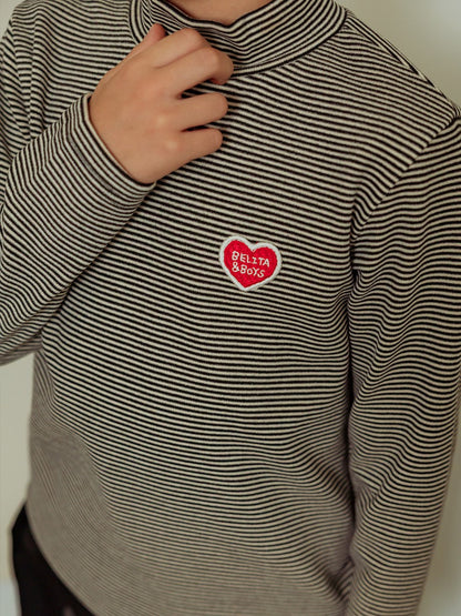 Black BB Heart Stripe High Neck Long Sleeve