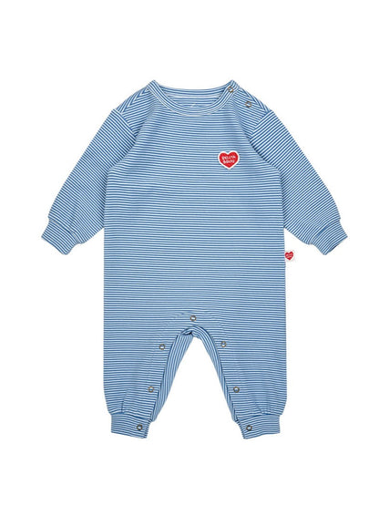 [BABY SET] Blue Stripe Brushed Jumpsuit & Bib & Bonnet