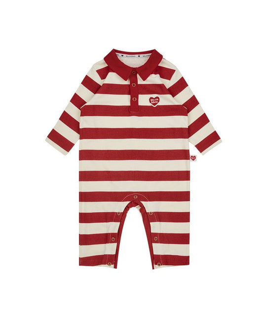 BABY Red BB Heart Stripe Collar Jumpsuit