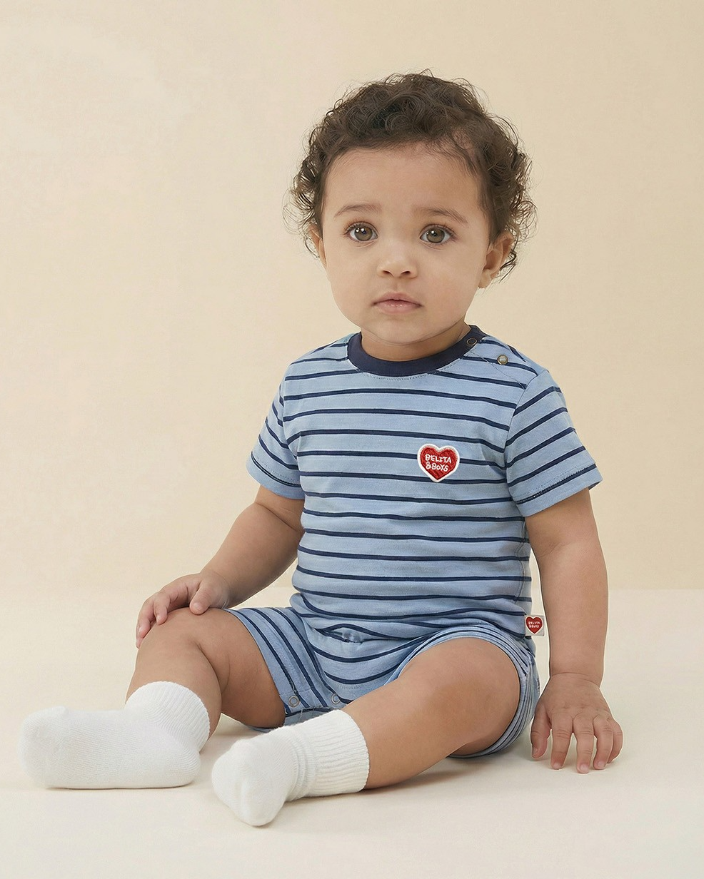 BABY Navy BB Heart Stripe Short Jumpsuit