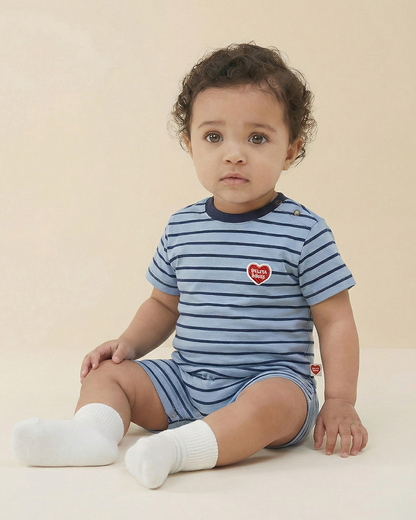 BABY Navy BB Heart Stripe Short Jumpsuit