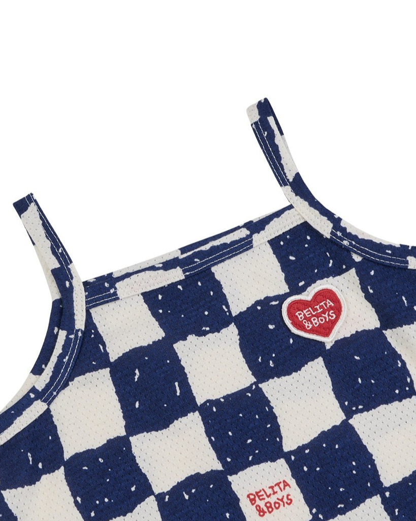 [BABY SET] Blue Checkerboard Mesh Sleeveless Shorts