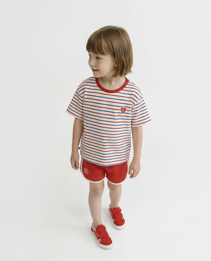 [SET] Red BB Heart Multi Stripe Shorts