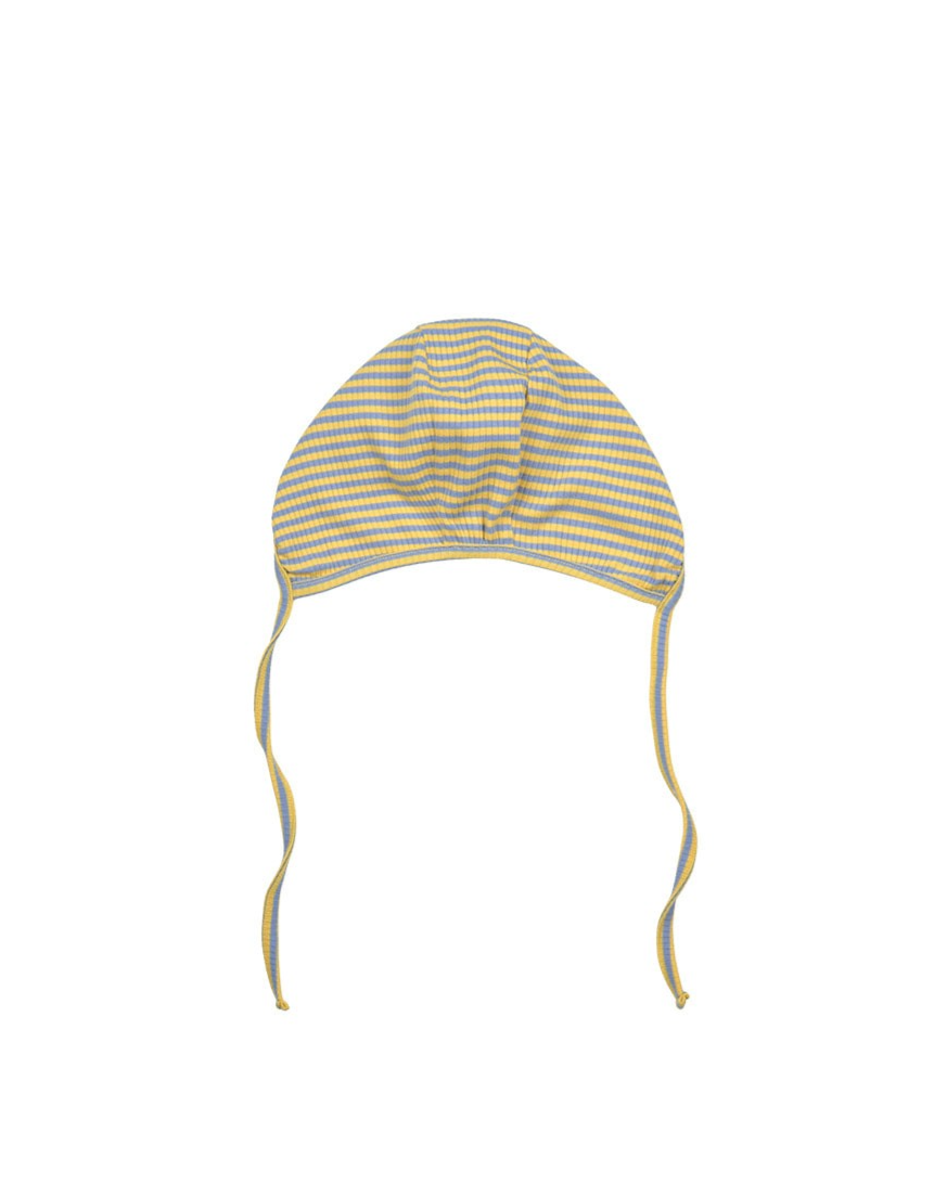 [BABY SET] Light Blue Stripe Rib Jumpsuit & Bib & Bonnet