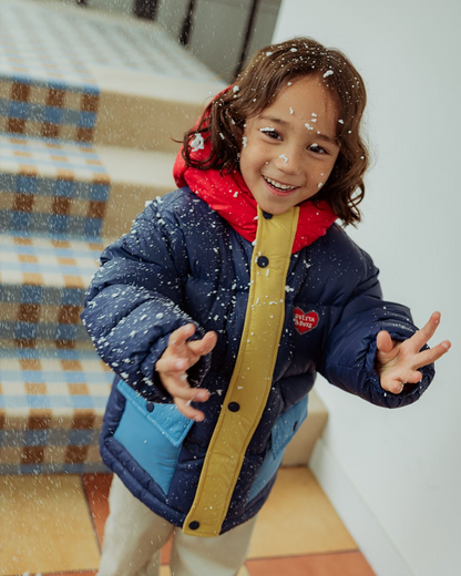 Navy Color Block Hooded Puffer Jumper