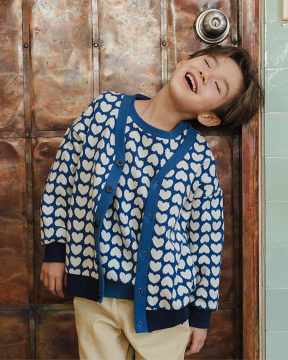 Dark Blue Heart Pattern Knit Cardigan