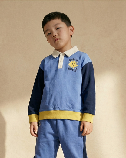 [SET] Mid Blue Sun Color Block Collar Jogger