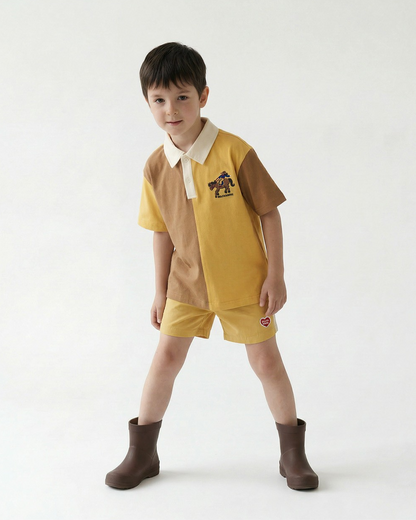 Yellow Cowboy Half Color Block Collar Shirt