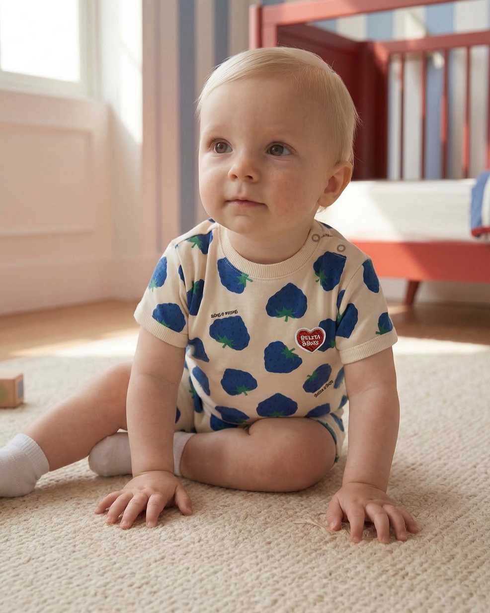 BABY Navy Berry Pattern Short Jumpsuit