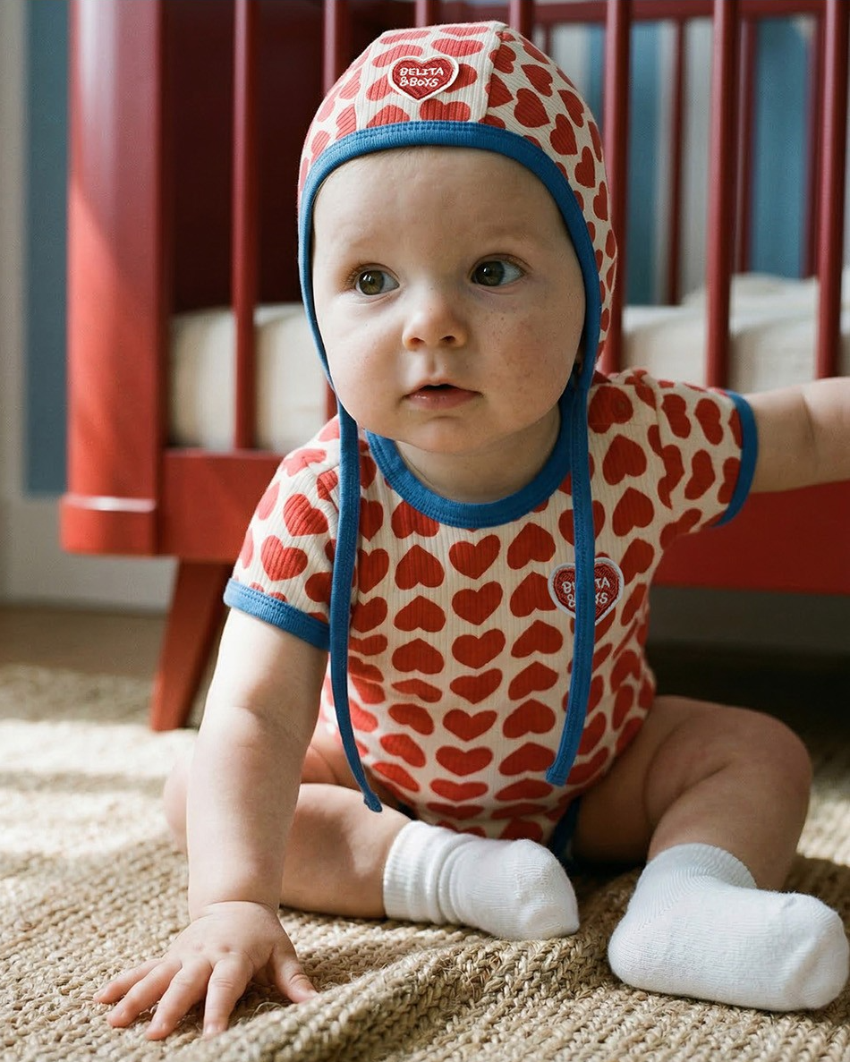BABY Red BB Heart Pattern Bonnet